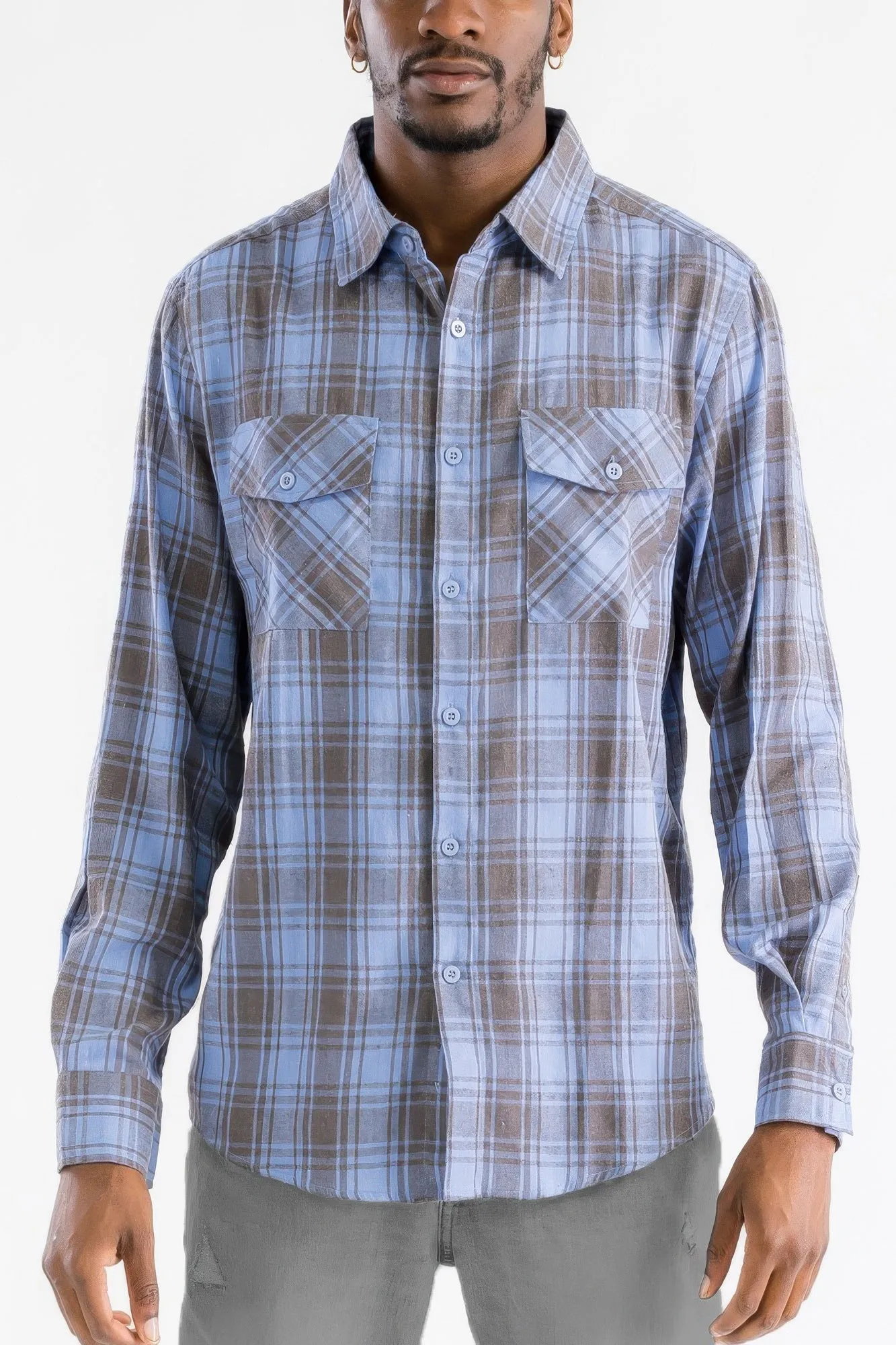 NicholesGifts Men Long Sleeve Flannel Full Plaid Checkered Shirt