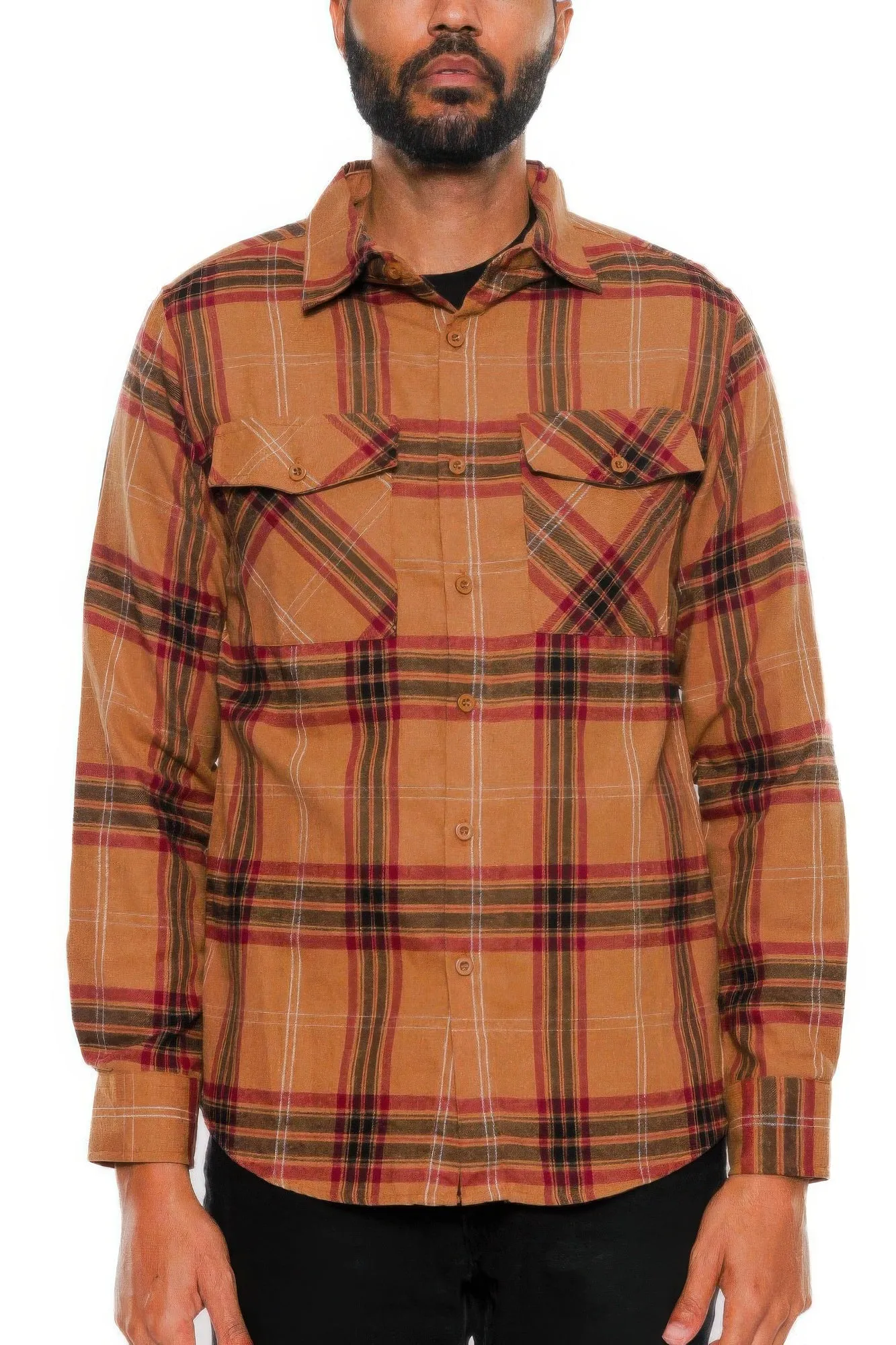 NicholesGifts Men Long Sleeve Flannel Full Plaid Checkered Shirt