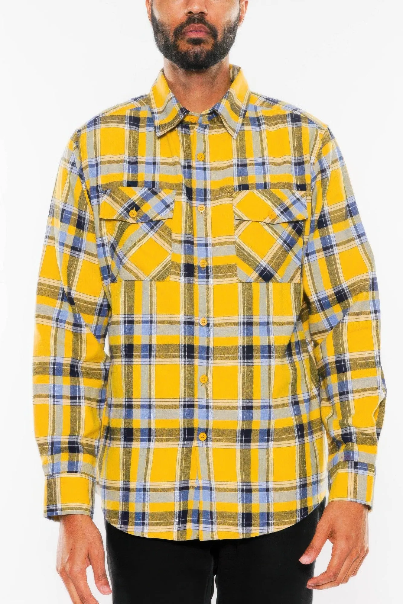 NicholesGifts Men Long Sleeve Flannel Full Plaid Checkered Shirt