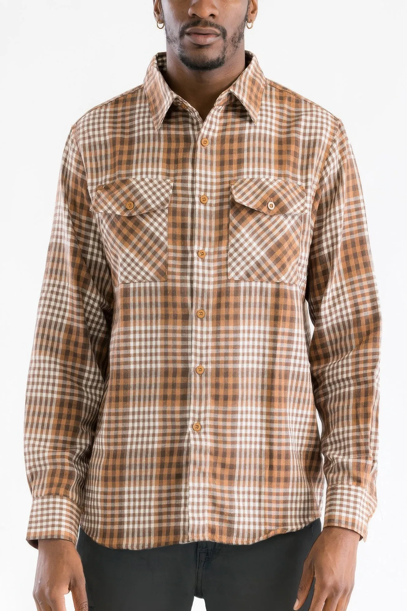 NicholesGifts Men Long Sleeve Flannel Full Plaid Checkered Shirt