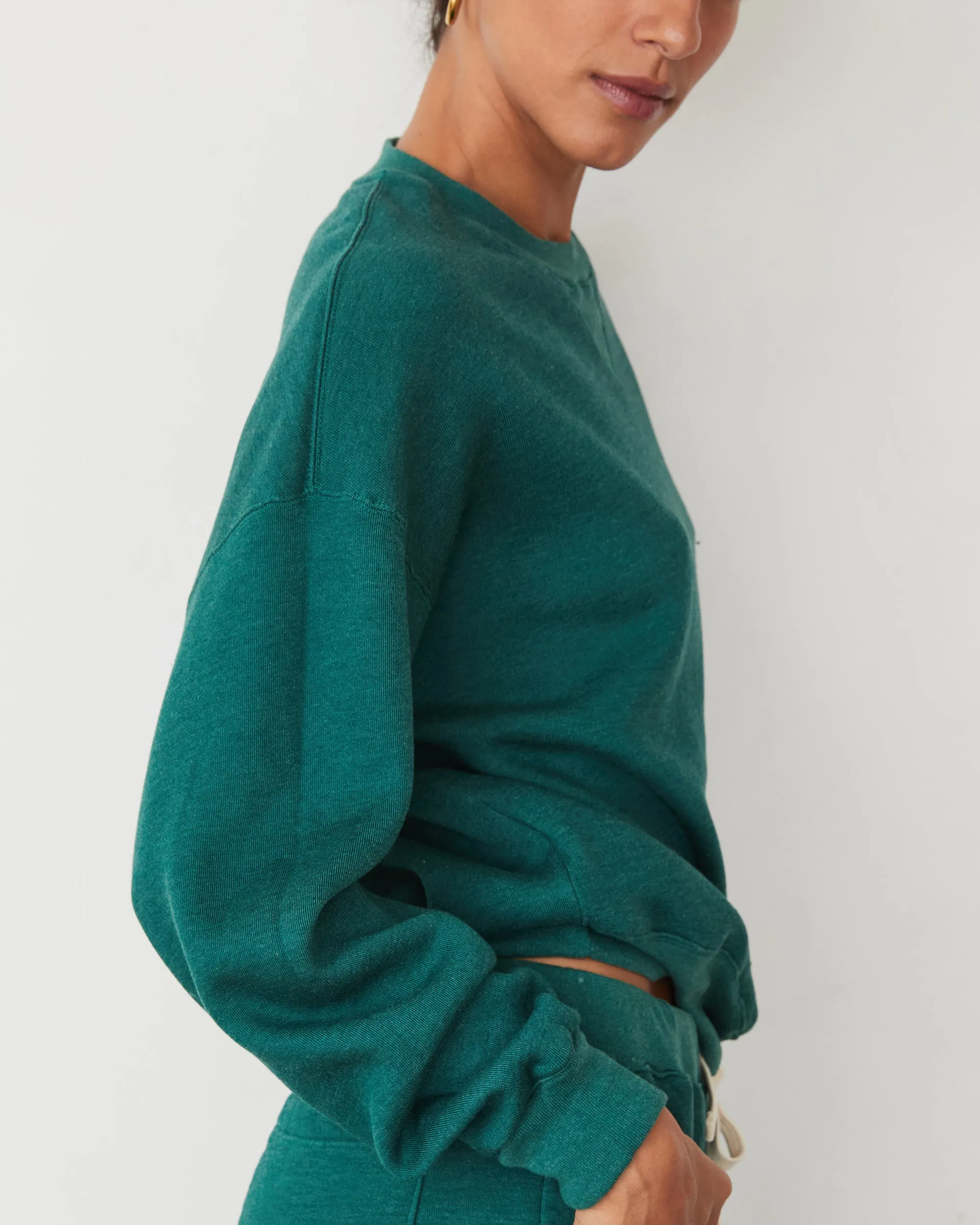 WideNeckline Teddy Fleece Crew Neck Sweatshirt