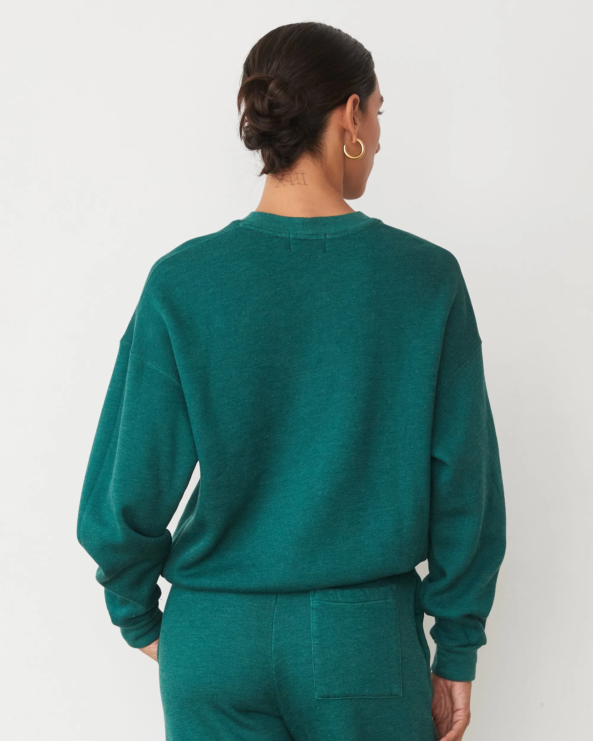 Soft Touch Texture Button Down Collar Teddy Fleece Crew Neck Sweatshirt