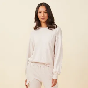 Blouson Sleeve Crew Neck Sweatshirt Bohemian style Temperature Control Technology