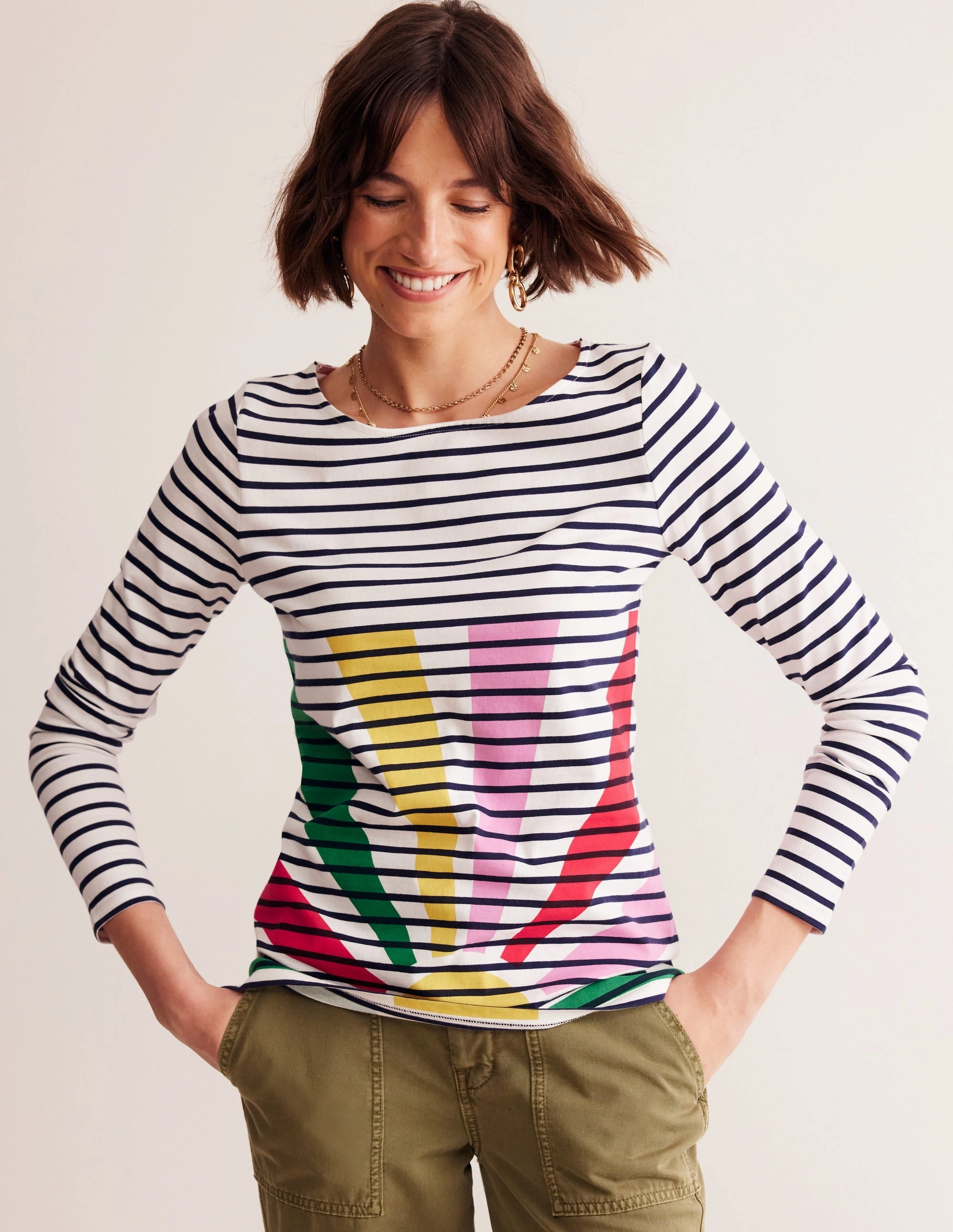 Bonded Seam Construction Ella Long Sleeve Breton-Multi, Sunshine Pop