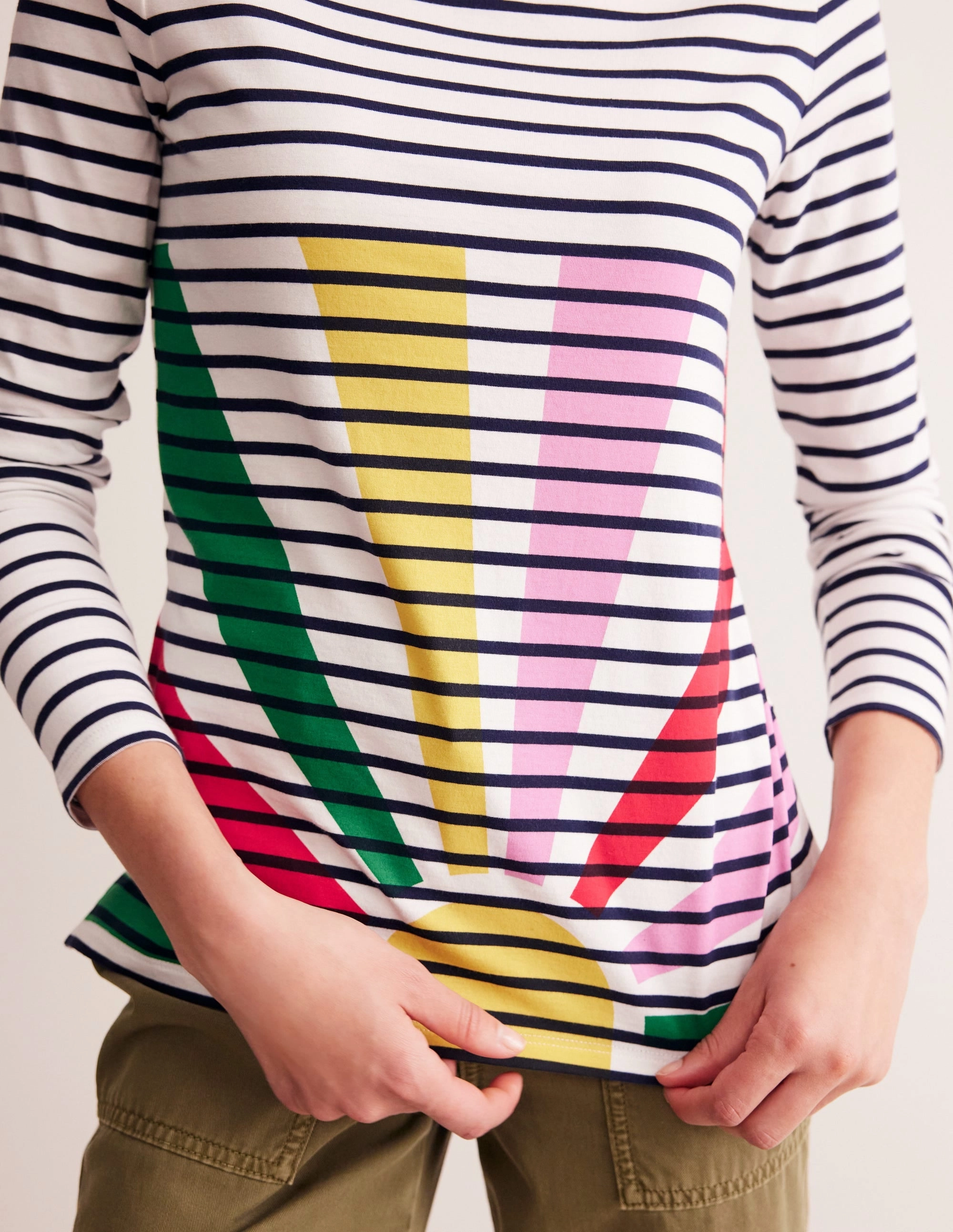 Snag Resistant Surface LowMaintenance Fabric Ella Long Sleeve Breton-Multi, Sunshine Pop