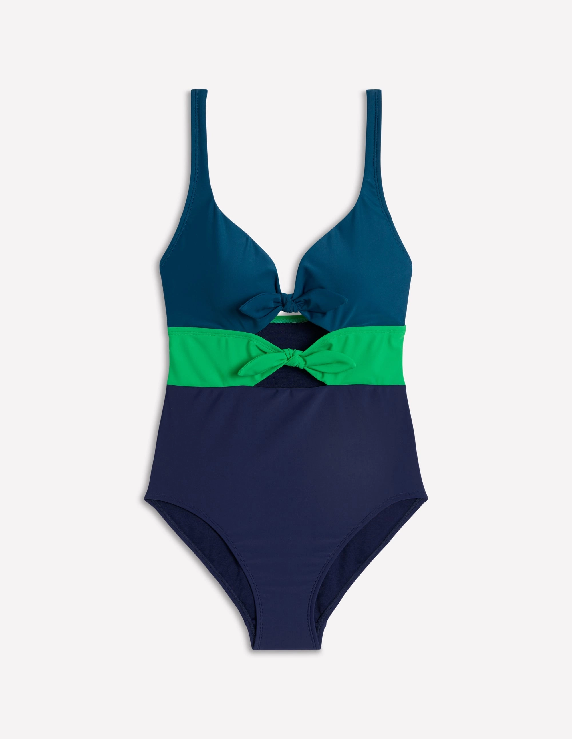 Tie Front Swimsuit-Navy/ Bright Green/ Blue Cutting edge