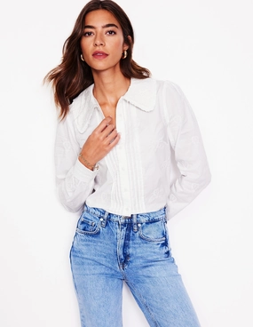 Embroidered Collar Blouse-White Ethical production Snag Resistant Surface
