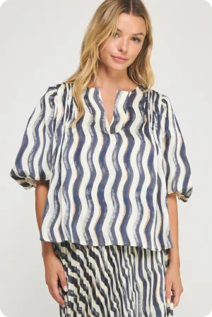 Noelle Wavy Stripe Top in Navy Cream Ultra Soft Handfeel