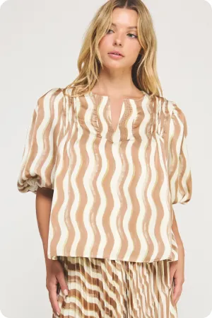 Noelle Wavy Stripe Top in Peanut Butter Cream Buttery Soft Handfeel