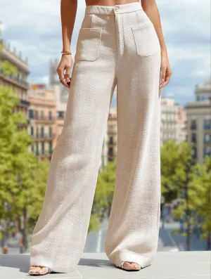 clean design Recycled Polyester Blend Breathable Cotton Linen Straight-Leg Pants ??Women's Lightweight Summer Trousers