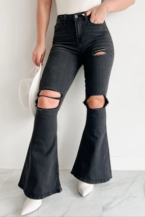 Core Essential Finnick High Rise Distressed Indigo Reign Flare Jeans (Black)