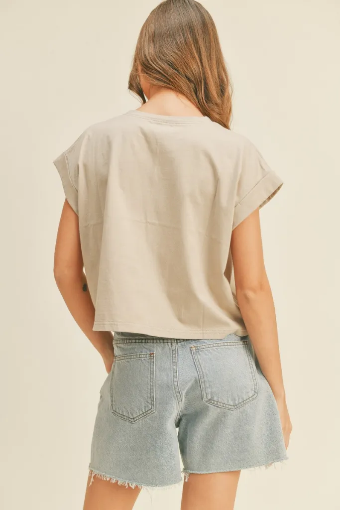 AntiStatic Treatment Jade Cap Sleeve T Shirt in Stone