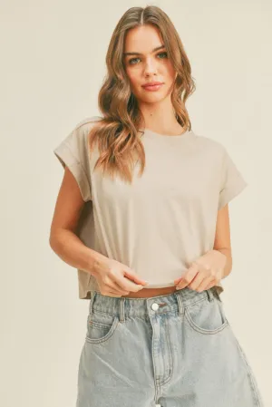 Jade Cap Sleeve T Shirt in Stone Fleece Pullover Stretchable Blend