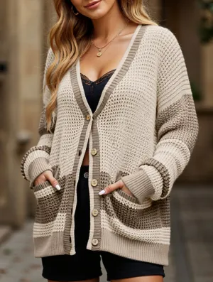 V-neck oversized colorblock cardigan sweater Sporty Tee Contemporary Cut