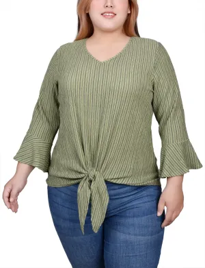 Plus Size 3/4 Bell Sleeve Textured Knit Top Simple Dress SoftTouchBrushedInterior