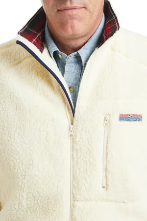 Sherpa Jacket Ivory with Black Stewart Plaid Lining RelaxedSilhouette