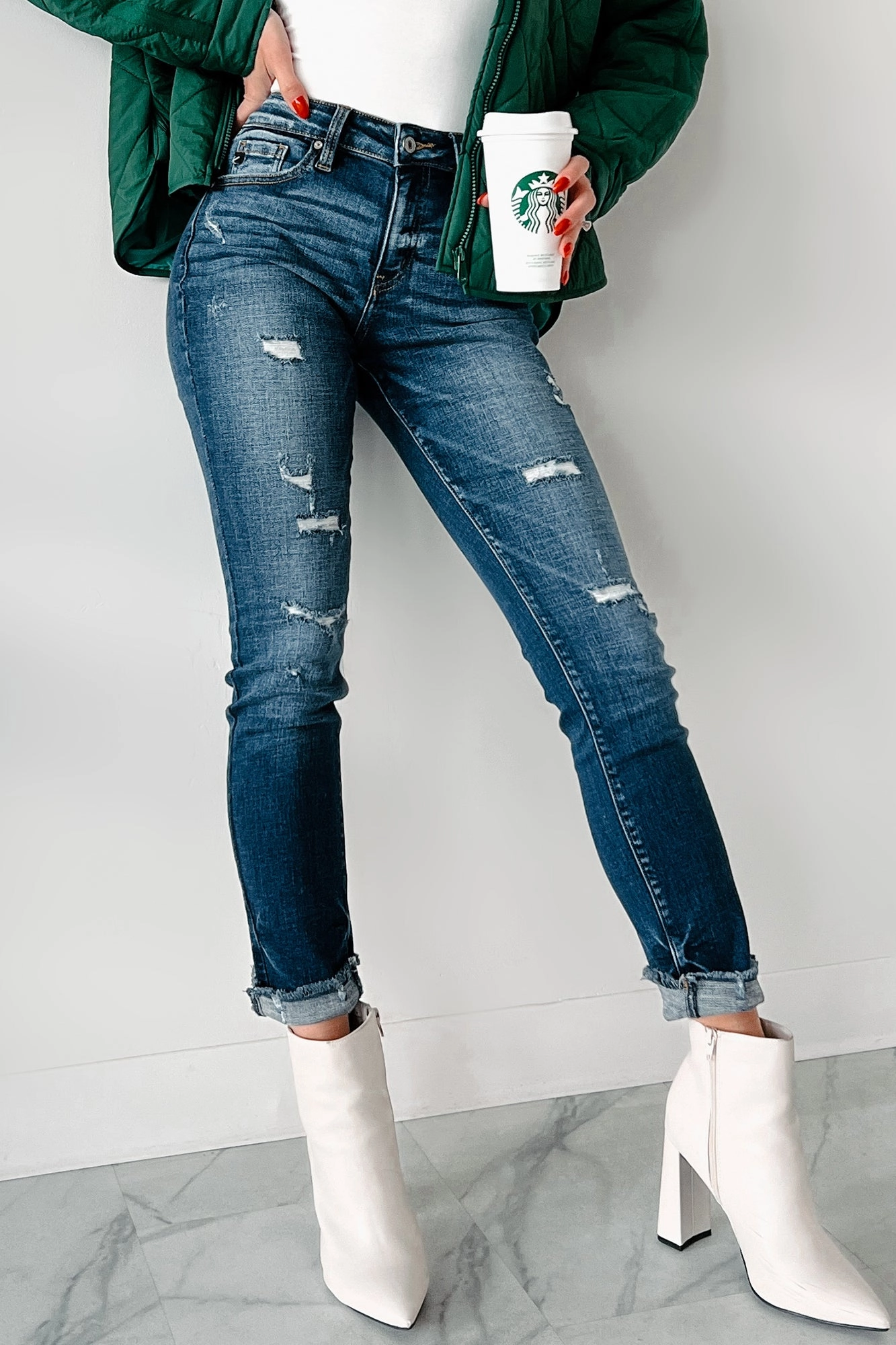 TwillWeave Mary Anne High Rise Distressed Kancan Skinny Jeans (Dark)