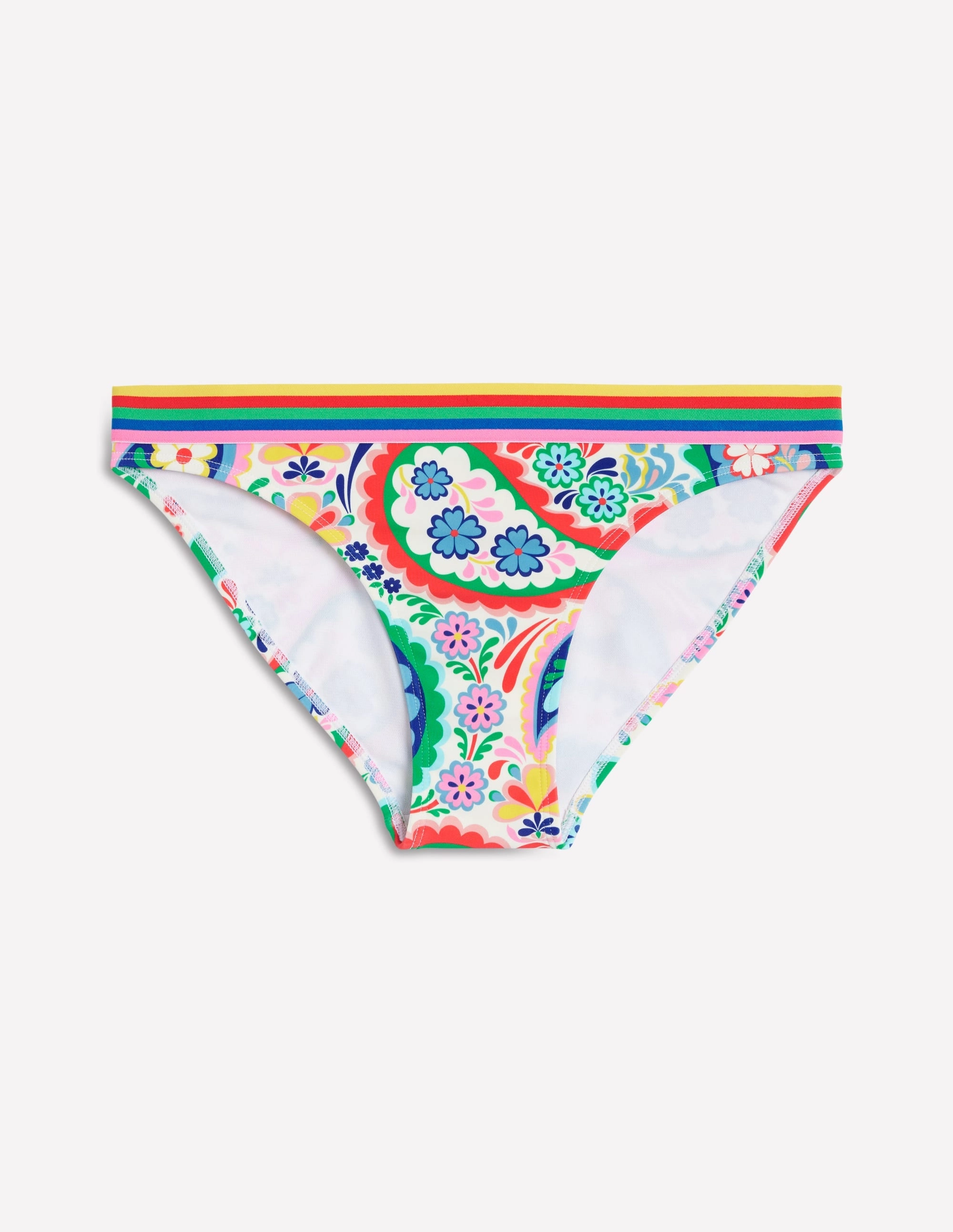 Sun Protective UPF 50  Romantic Escape Stripe Trim Bikini Bottoms-Multi, Meadow Paisley