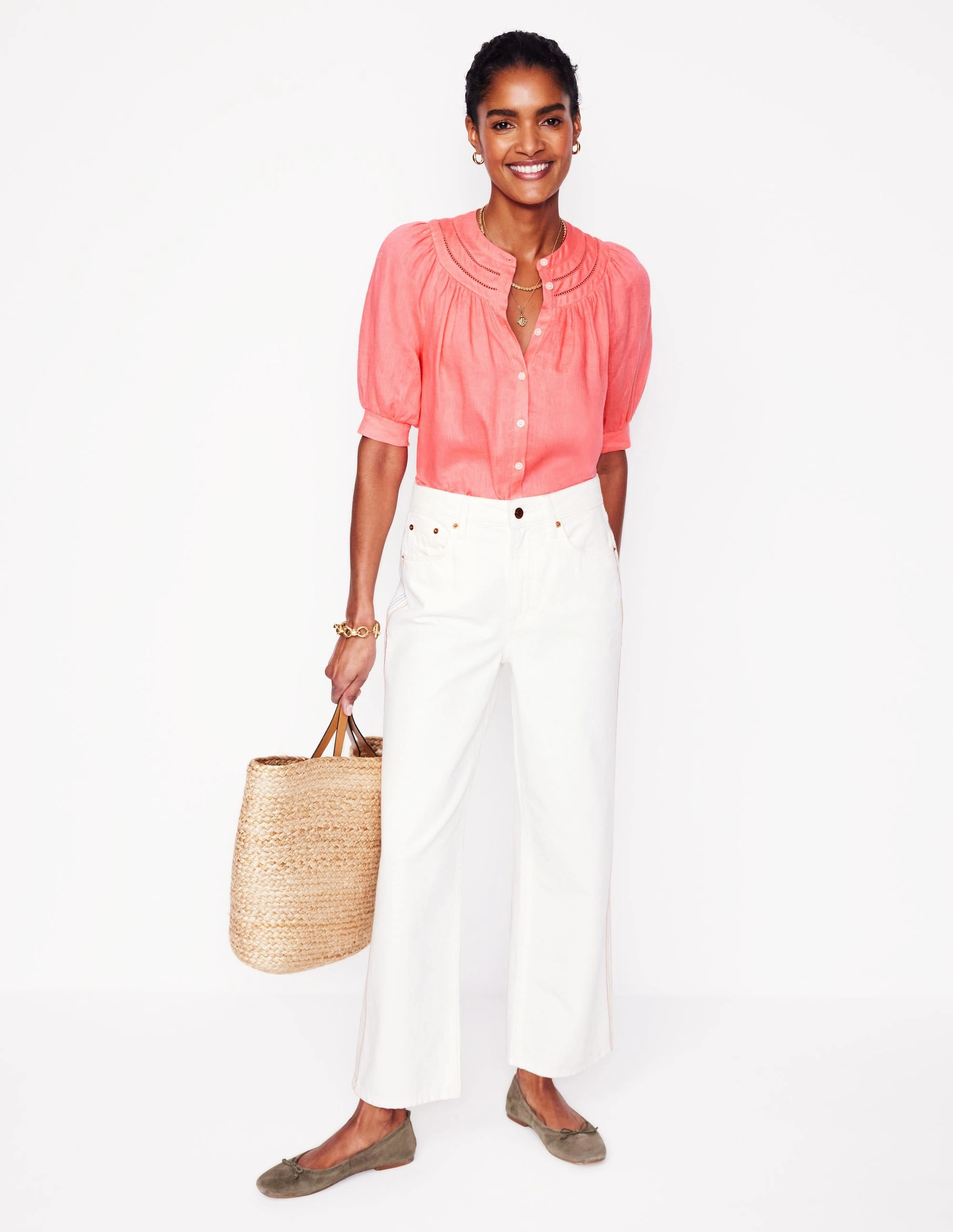 Bea Linen Top-Azealia Pink ContrastStitching