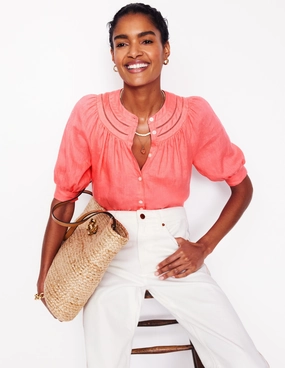 Basic Wardrobe BreathableMeshInsert Bea Linen Top-Azealia Pink