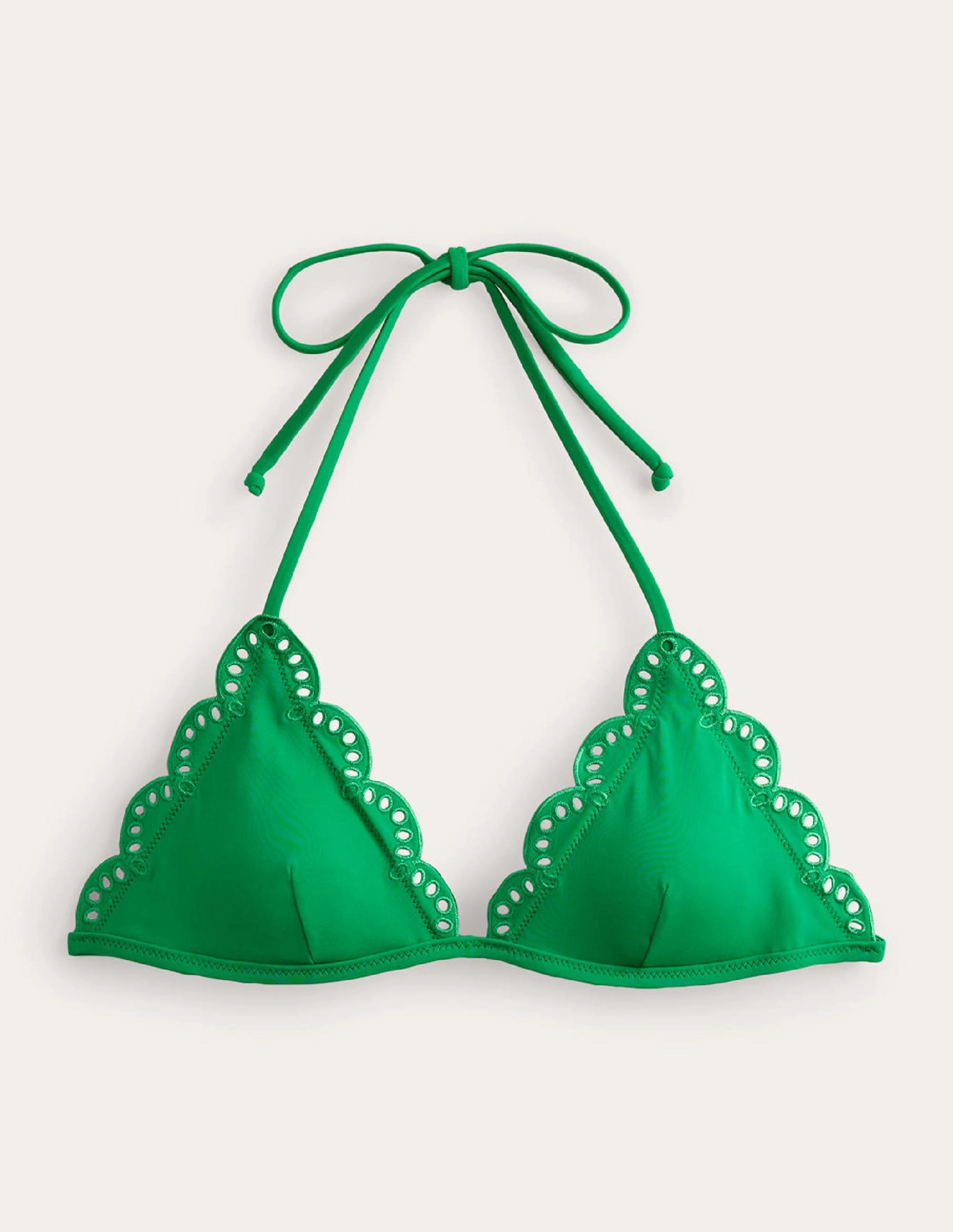 Crochet-Accents Layering-Option Broderie Triangle Bikini Top-Green Pepper