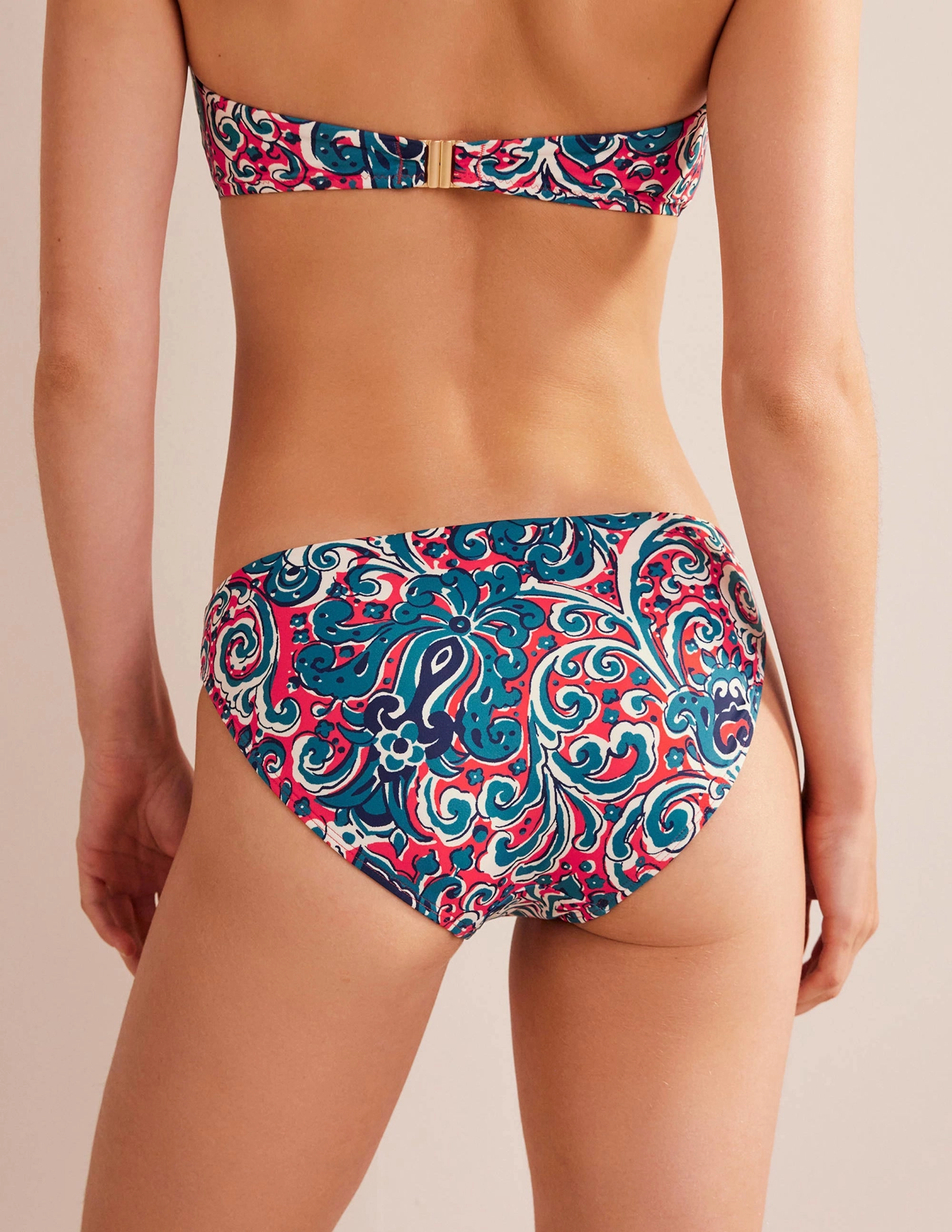 Classic Bikini Bottoms-Dahlia Red, Botanic Terrace Sand Resistant Texture Sun-Kissed Days