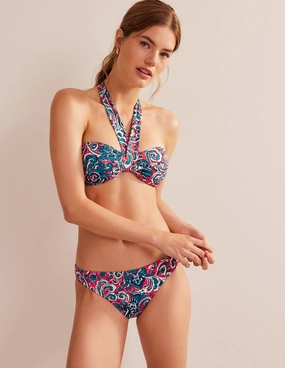 Roll Resistant Hem Classic Bikini Bottoms-Dahlia Red, Botanic Terrace