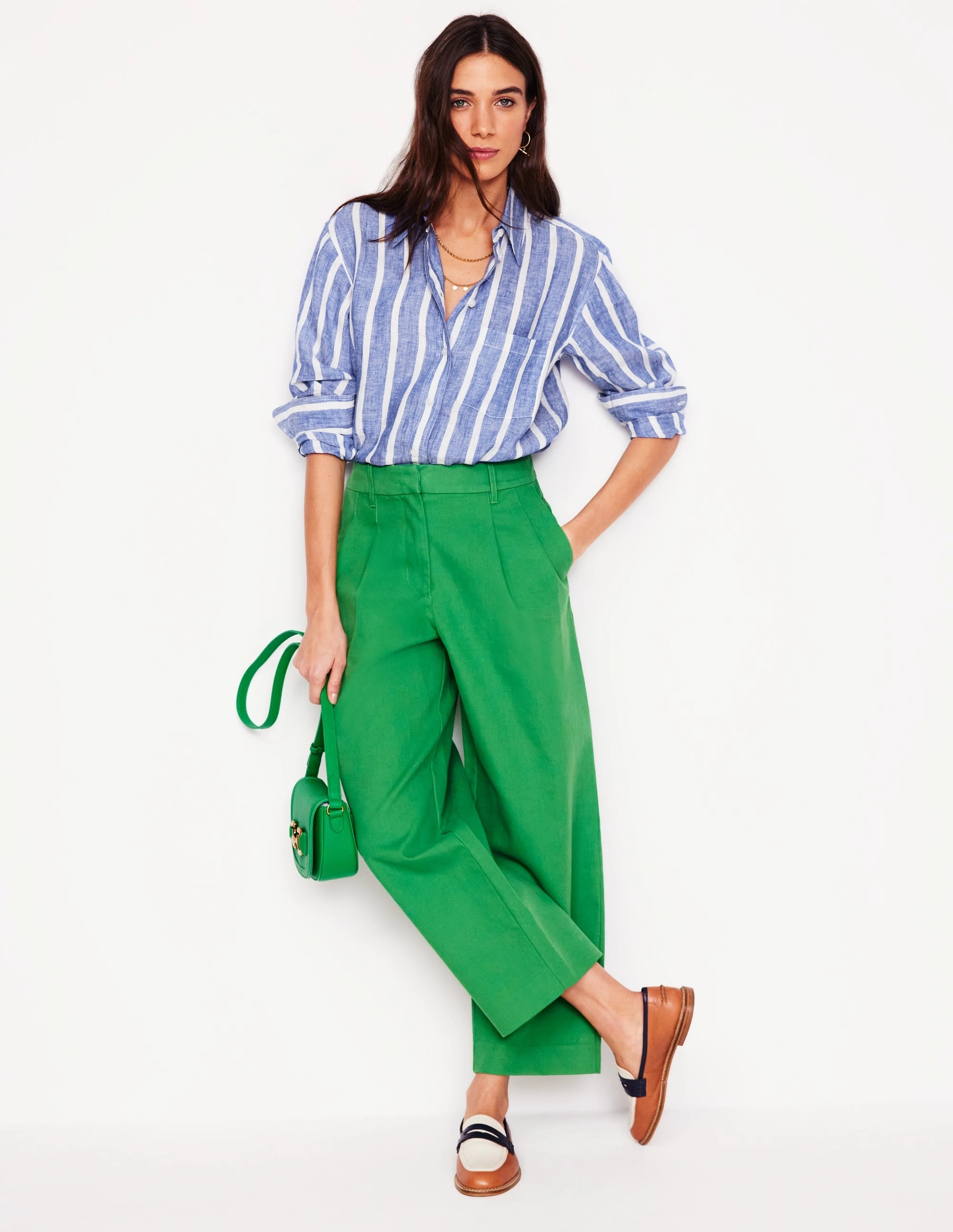 WrinkleFree Finish Recycled Polyester Fabric Sadie Relaxed Linen Shirt-Bright Blue Woven Breton