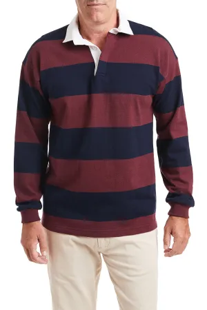 YarnDyed Stripes Resilient Fabric Blend Castaway Rugby Shirt Navy & Burgundy Stripe