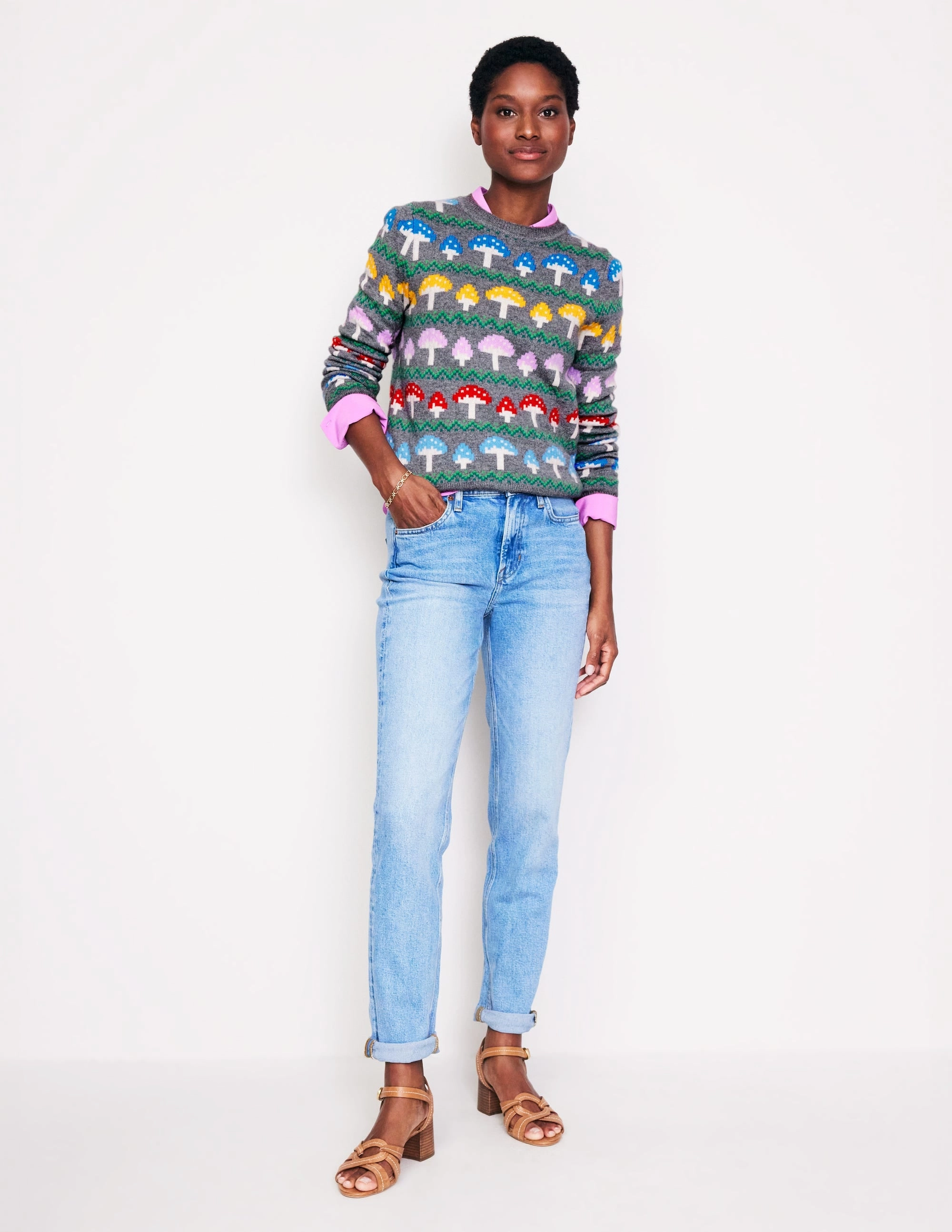 City Trend Daily Trend Edie Fair Isle Jumper-Grey Mushroom