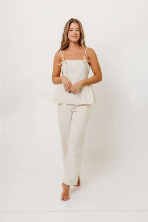 Keira 100% Cotton Bow Trim Peplum Top in Cream Cozy Wear
