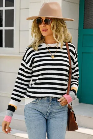 WOMENS STRIPE CASUAL TOP FlexibleCollarStructure AntiStatic Weave