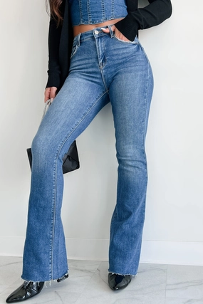 AllSeason Wearability SeamlessDesign Brynn High Rise Raw Cut Risen Non Distressed Jeans (Dark)