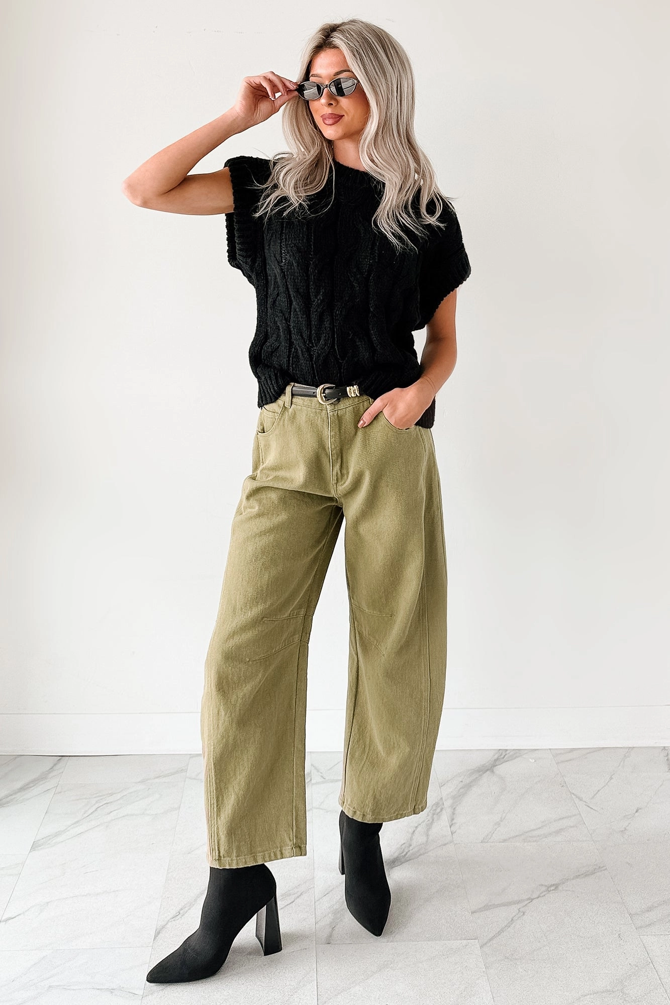 Hansen Hight Rise Barrel Jeans (Olive) Quick Flex Movement Ready Fit