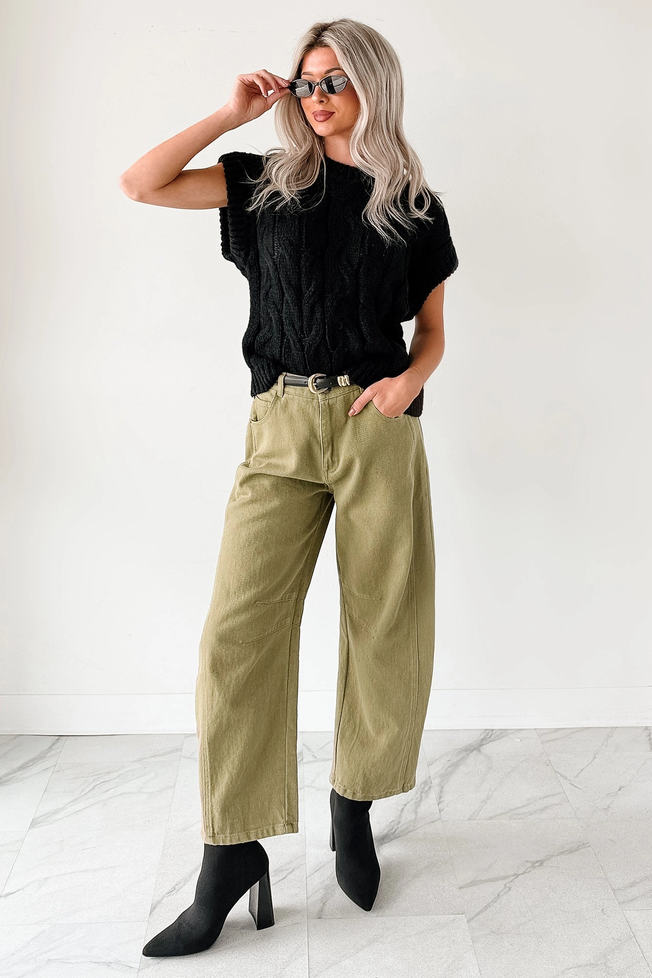 Hansen Hight Rise Barrel Jeans (Olive) Movement Ready Fit Active Design Wear