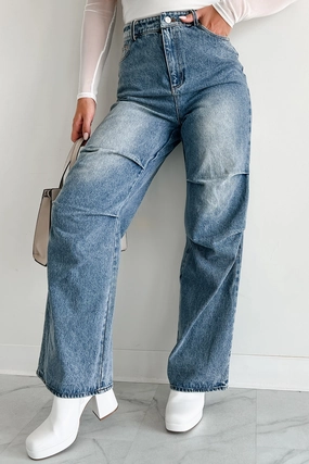 Urban Roots Knee Tuck Wide Leg Jeans (Washed Denim) Quality Material Adventure Ready