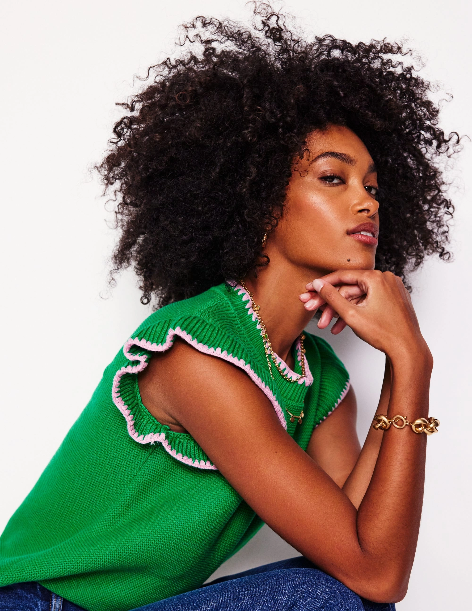 Circular Knit Lena Stitch Detail Tank-Rich Emerald