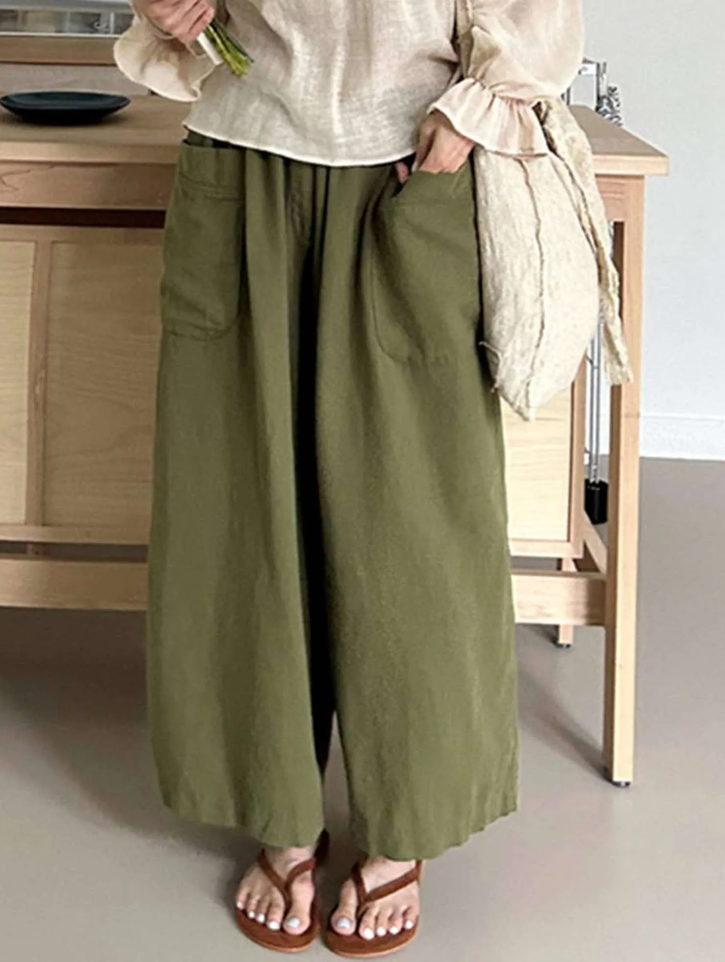 Premium Quality CASUAL LOOSE RAMIE WIDE-LEG PANTS_CWBLP0737