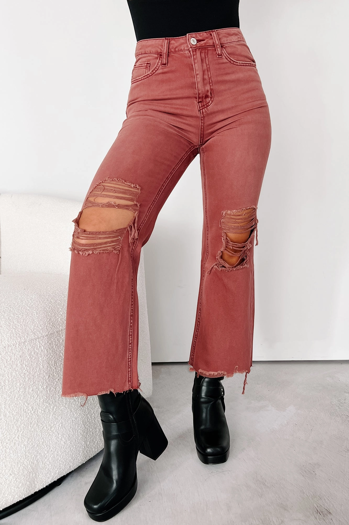 Doyle High Rise 90s Vintage Vervet Crop Flare Jeans (Russet) Easy Stretch Fit Modern Cut
