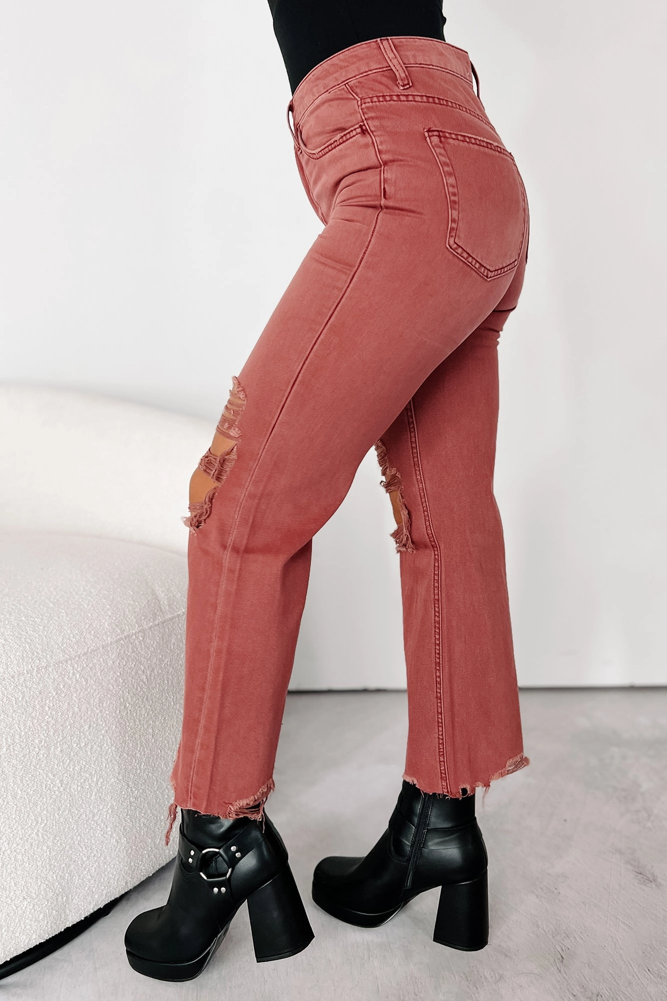 Comfy Flex Doyle High Rise 90s Vintage Vervet Crop Flare Jeans (Russet)