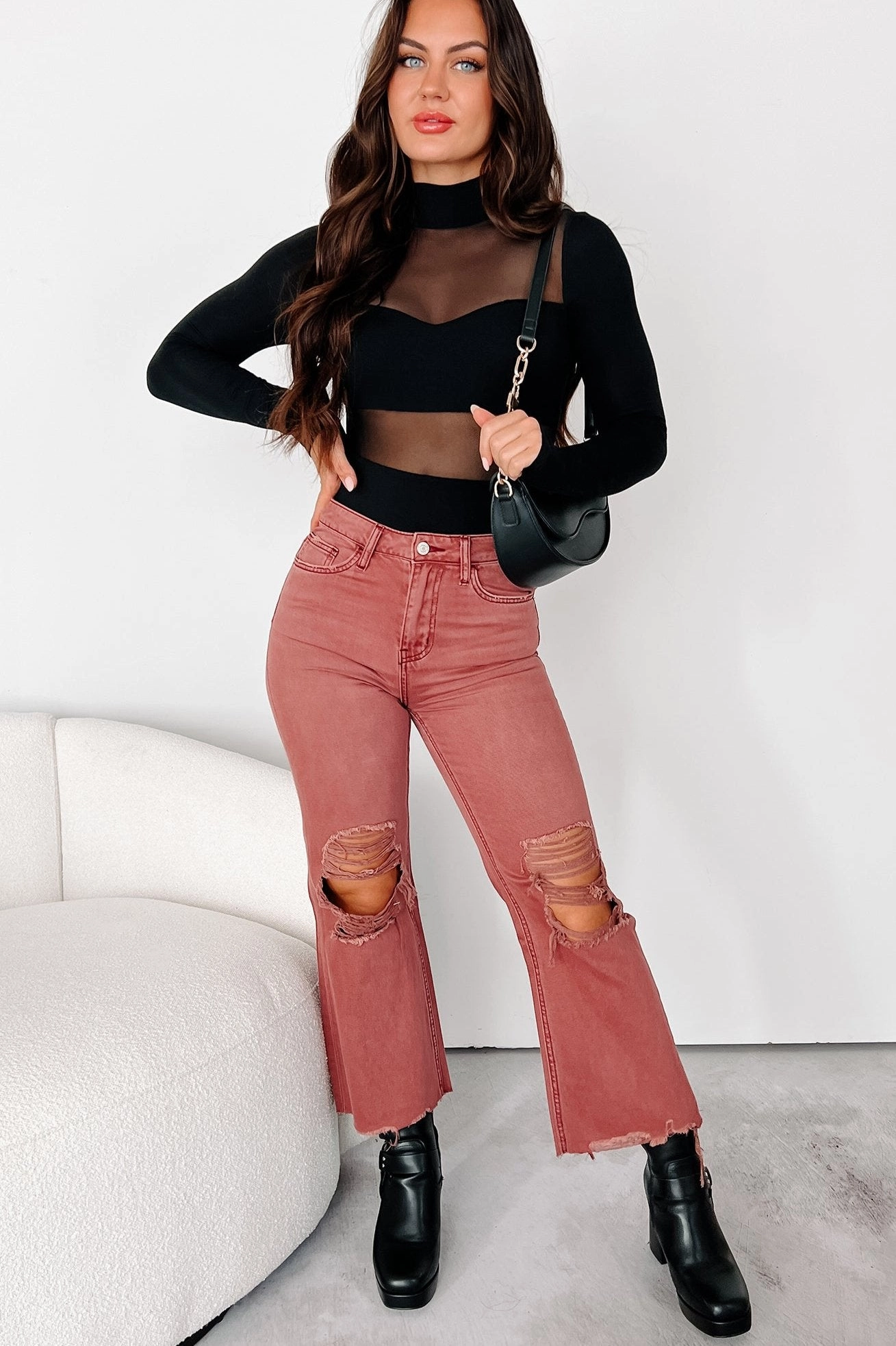 FlexibleMobility Perfect Shape Doyle High Rise 90s Vintage Vervet Crop Flare Jeans (Russet)