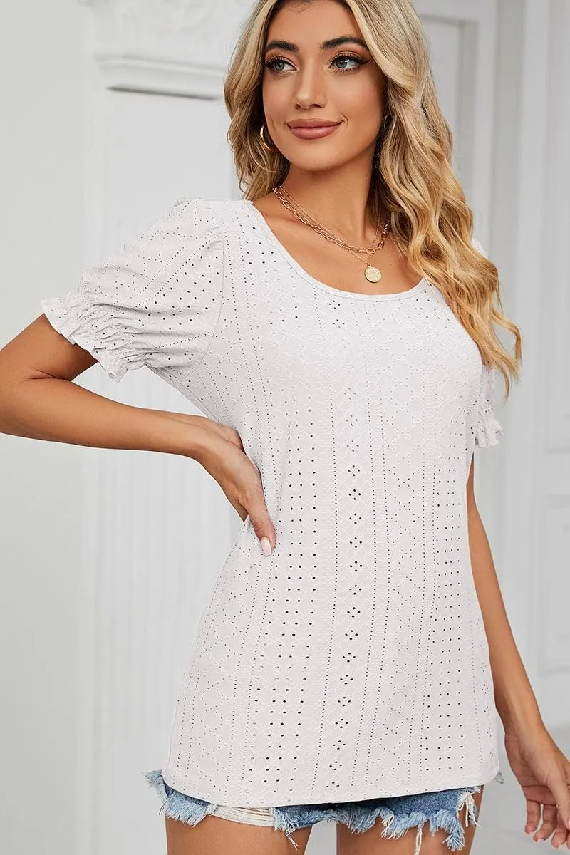 PUNCHING LACE LOUND NECK PRINCESS SLEEVES TOP MicrofiberBlend Architectural Tailoring