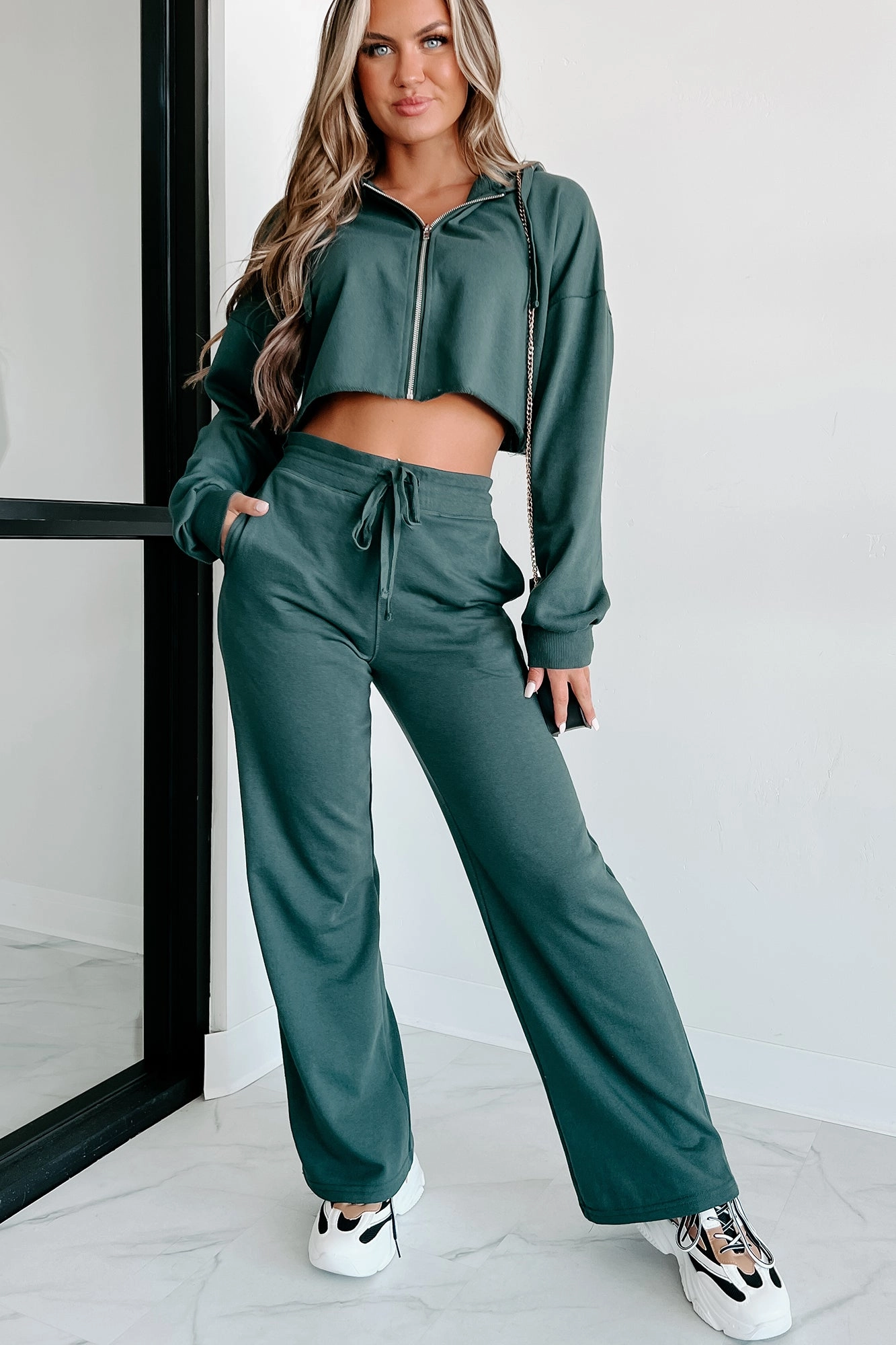 Not Moving Today Zip-Up Hoodie & Pants Set (Jungle Green) FlatlockStitching MultiPurposeUtility