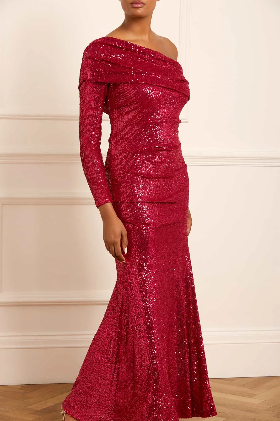 Simple formal dress Subtle Touch Nova One-Shoulder Ankle Gown