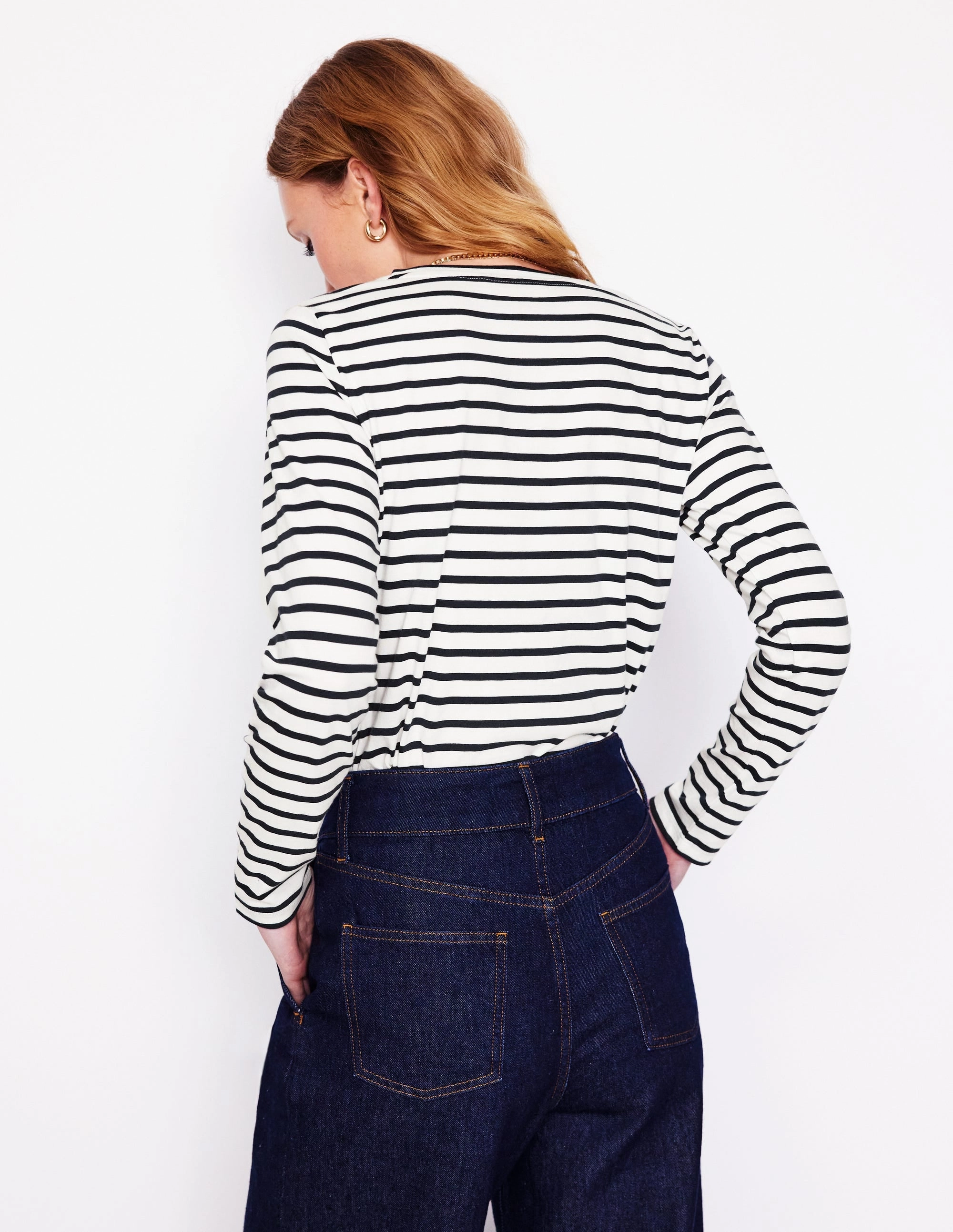 Novelty Long Sleeve Jersey Top-Ivory, Navy Cherries MultiPanelConstruction