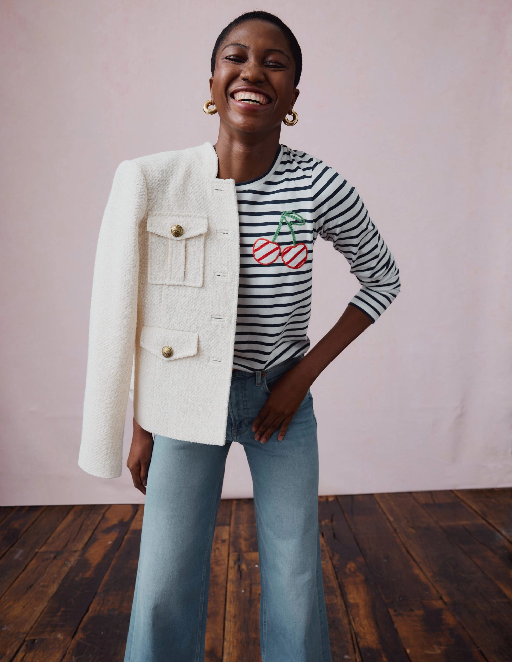 QuickReleaseFastenings Layered Ventilation Zones Novelty Long Sleeve Jersey Top-Ivory, Navy Cherries