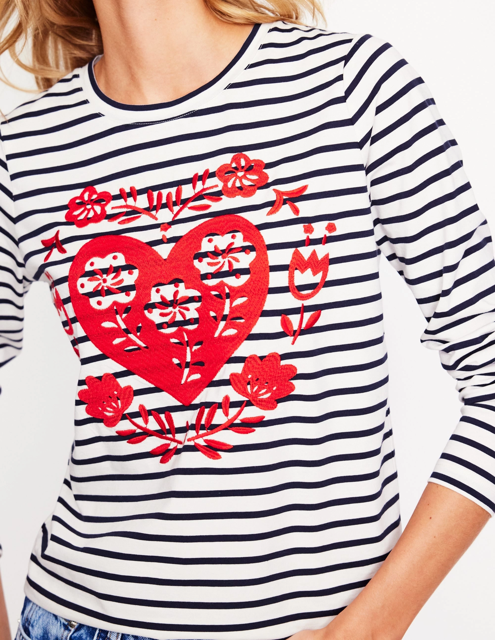 Water resistant coating TemperatureRegulating Material Novelty Long Sleeve Jersey Top-Ivory, Navy Heart