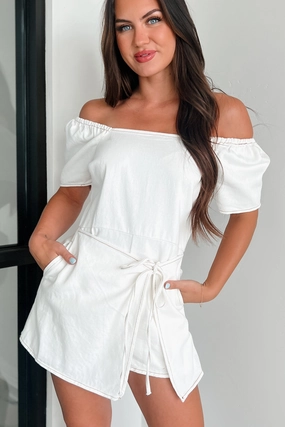 Nylah Denim Skort Romper (White) Beach Moment