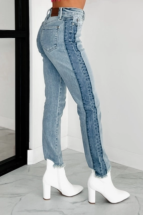Octavius Two Tone High Waist Judy Blue Slim Jeans (Medium) Antistatic Convertible Collar