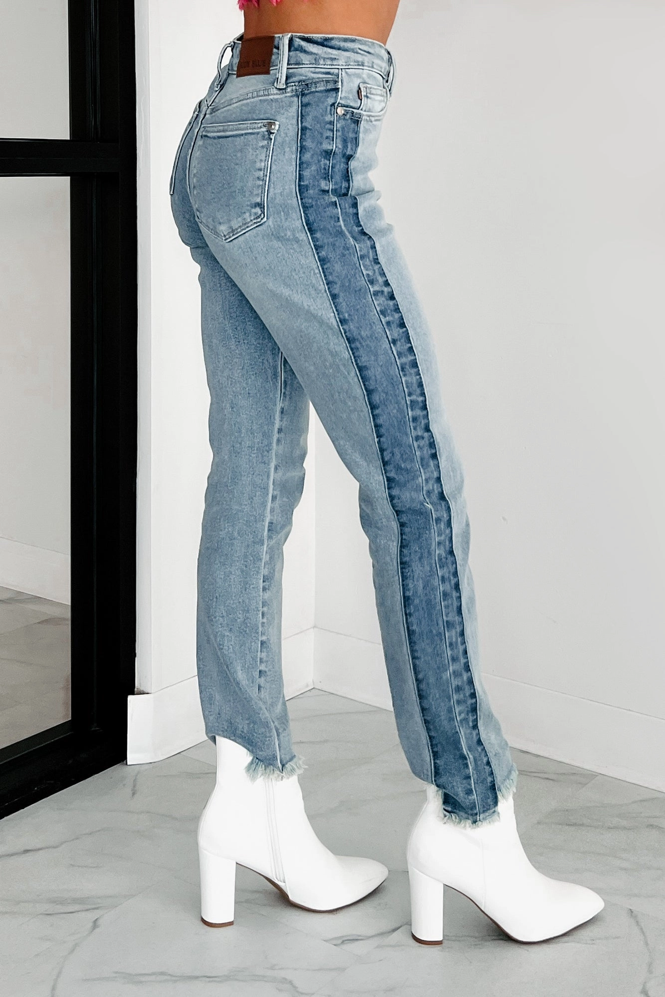Octavius Two Tone High Waist Judy Blue Slim Jeans (Medium) Casual Button-Down AbrasionResistant Edging